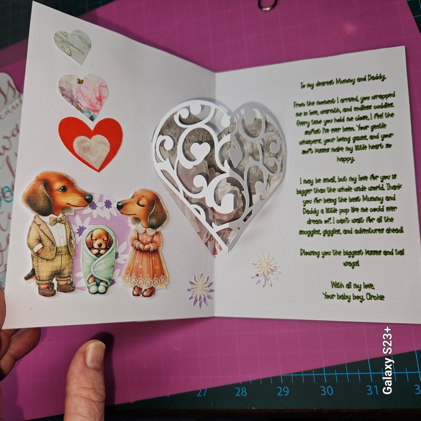 Handmade 3D Pop-Up Valentine's Day Card – Dachshund Puppy Love Theme