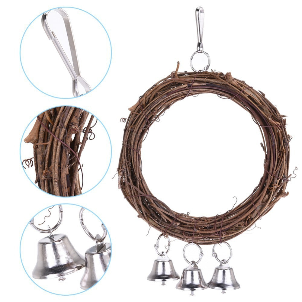 Natural Rattan Parrot Swing – Hanging Bird Perch with Bells