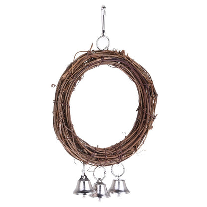 Natural Rattan Parrot Swing – Hanging Bird Perch with Bells