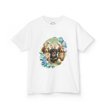 Easter Bunny Dax Kids Tee – Cute Longhaired Dachshunds with Bunny Ears | Heavy Cotton T-Shirt for Spring Celebrations