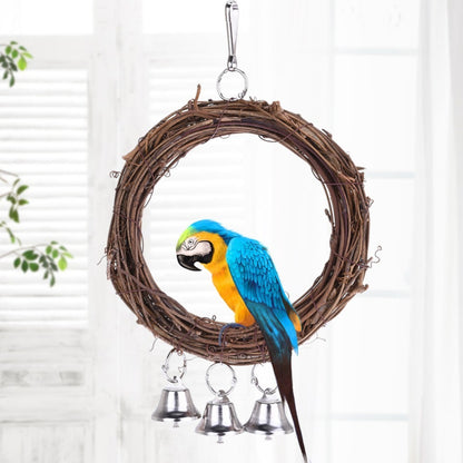 Natural Rattan Parrot Swing – Hanging Bird Perch with Bells