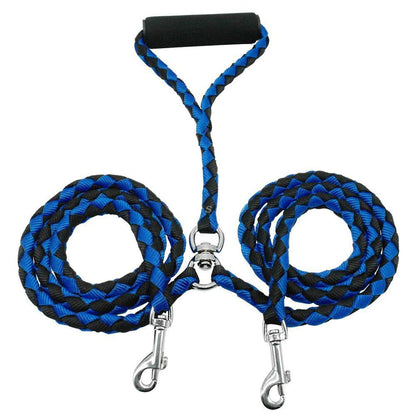 Braided Dual Dog Leash – Tangle-Free Rope Lead for Walking Two Dogs