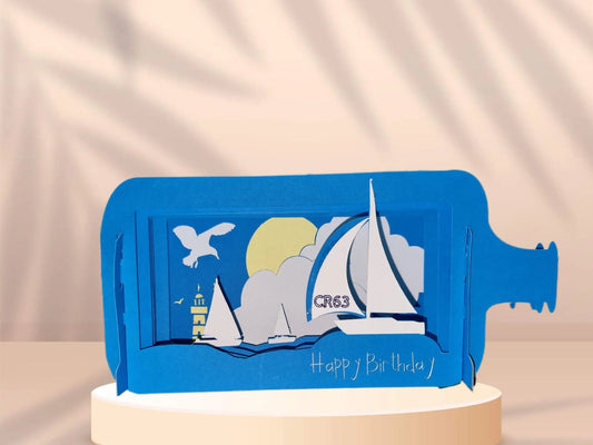 Custom 3D Yacht-in-a-Bottle Handmade Card