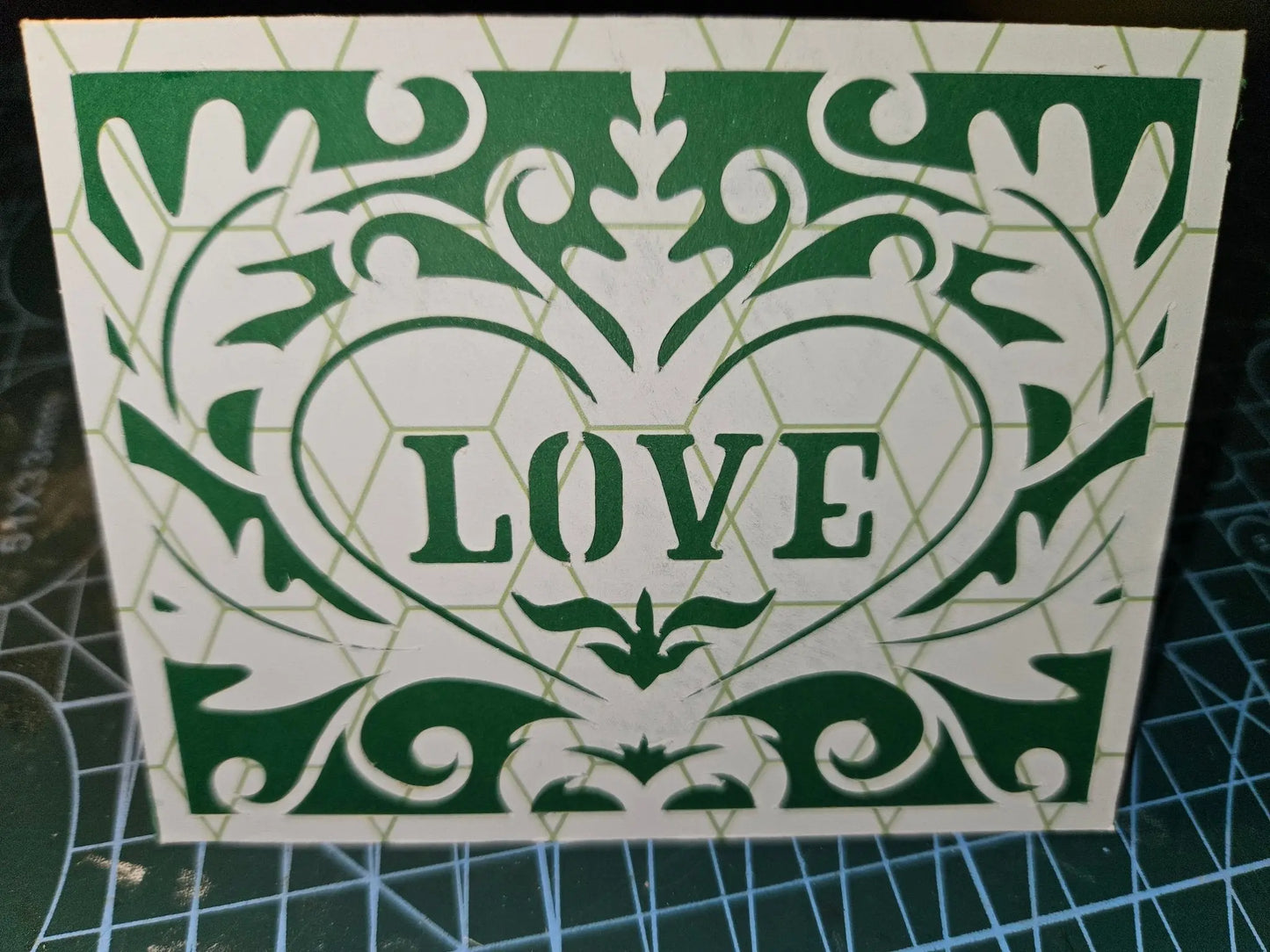 Elegant Green and White Filagree Love Card - Papercraft Panache Collection