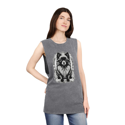 "Pommy Paradise: Unisex Stonewash Tank Top for Pomeranian Pals" Printify