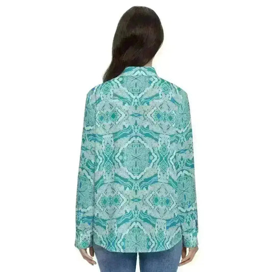 Turquoise Tides Womens Classic Long Sleeve Button Up Shirt